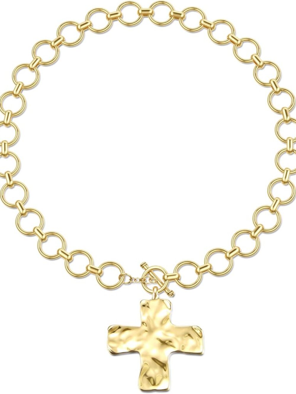 18k Chunky Gold Necklace for Women Sweatproof, Non Tarnish Chunky Cross Necklace